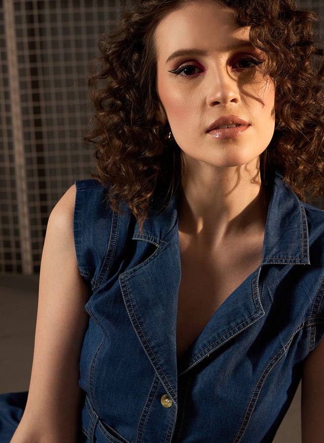 ستايل ستون فستان ماكسي بدون أكمام من قماش الدينيم مع حزام - Image 5