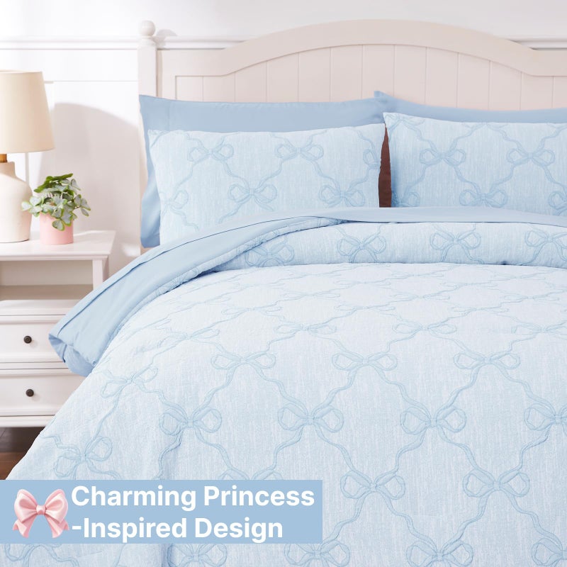 Wink Deer Full Size Comforter Sets with Sheets for Girls-7 Pieces Full Size Bedding Sets with Light Blue Comforter, Sheets, Pillowcases & Shams for Kids (Light Blue Diamond, 76" X 86") - Image 4