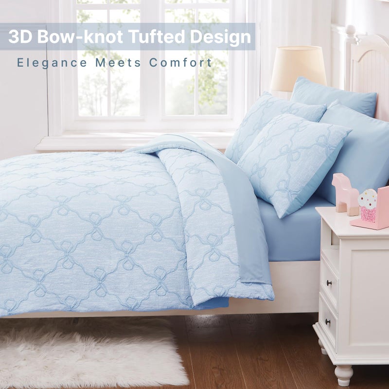 Wink Deer Full Size Comforter Sets with Sheets for Girls-7 Pieces Full Size Bedding Sets with Light Blue Comforter, Sheets, Pillowcases & Shams for Kids (Light Blue Diamond, 76" X 86") - Image 5