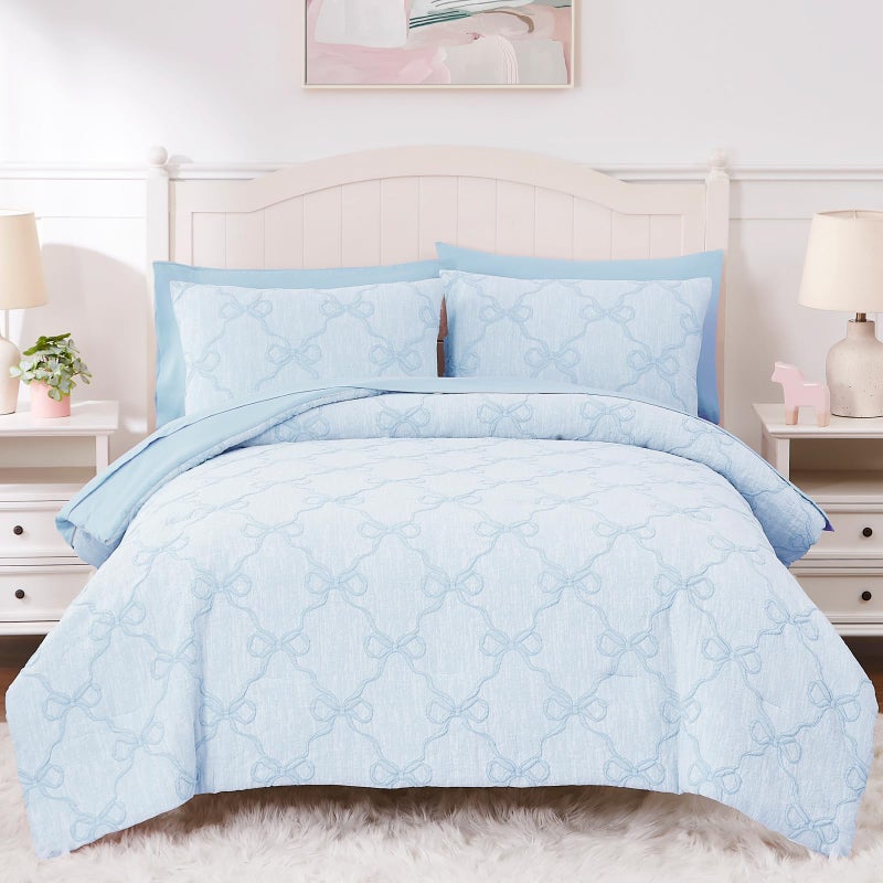 Wink Deer Full Size Comforter Sets with Sheets for Girls-7 Pieces Full Size Bedding Sets with Light Blue Comforter, Sheets, Pillowcases & Shams for Kids (Light Blue Diamond, 76" X 86") - Image 1