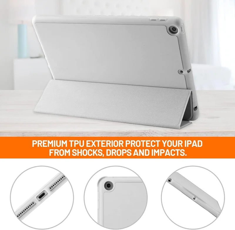 Bluepeak Grey iPad 10.2 Case Compatible with iPad 9th/8th/7th Generation – Trifold Stand Protective Cover with Pencil Holder, Auto Sleep/Wake, Smart Case - Grey  | Best Price UAE