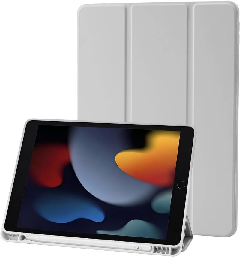 بلو بيك جراب iPad 10.2 متوافق مع الجيل التاسع/الثامن/السابع من iPad - غطاء حماية ثلاثي الطي مع حامل قلم، خاصية التشغيل/الإيقاف التلقائي، جراب ذكي - رمادي - Image 1