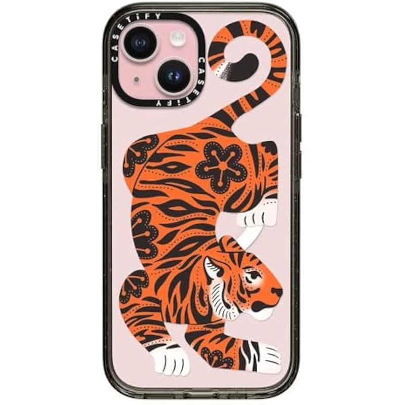 Casetify Impact Case for iPhone 15 【8.2ft 4X Military Grade Drop Protection/Compatible with Magsafe】 - Fierce Tiger - Clear Black - Image 1