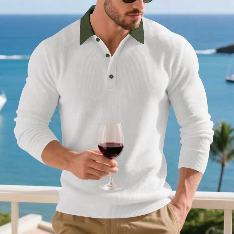Cross-Border Autumn and Winter Style Long-Sleeve Polo Shirt Heavy Ribbed Loose Casual Turn-Down Collar Knit Base Shirt - Image 4