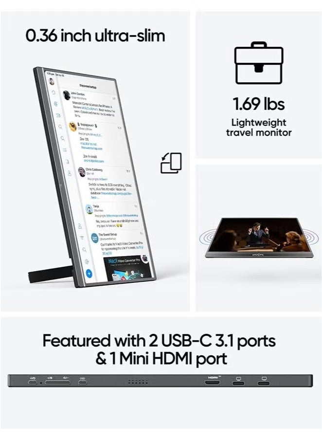 16.1" Portable Monitor, 100% sRGB FHD 1080P Kickstand Portable Laptop Monitor High Color Gamut Display IPS Eye Care Screen for High-end Office & Entertainment  - Image 5