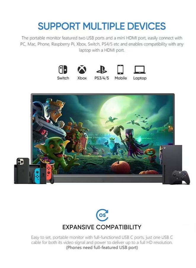 16.1" Portable Monitor, 100% sRGB FHD 1080P Kickstand Portable Laptop Monitor High Color Gamut Display IPS Eye Care Screen for High-end Office & Entertainment  - Image 3
