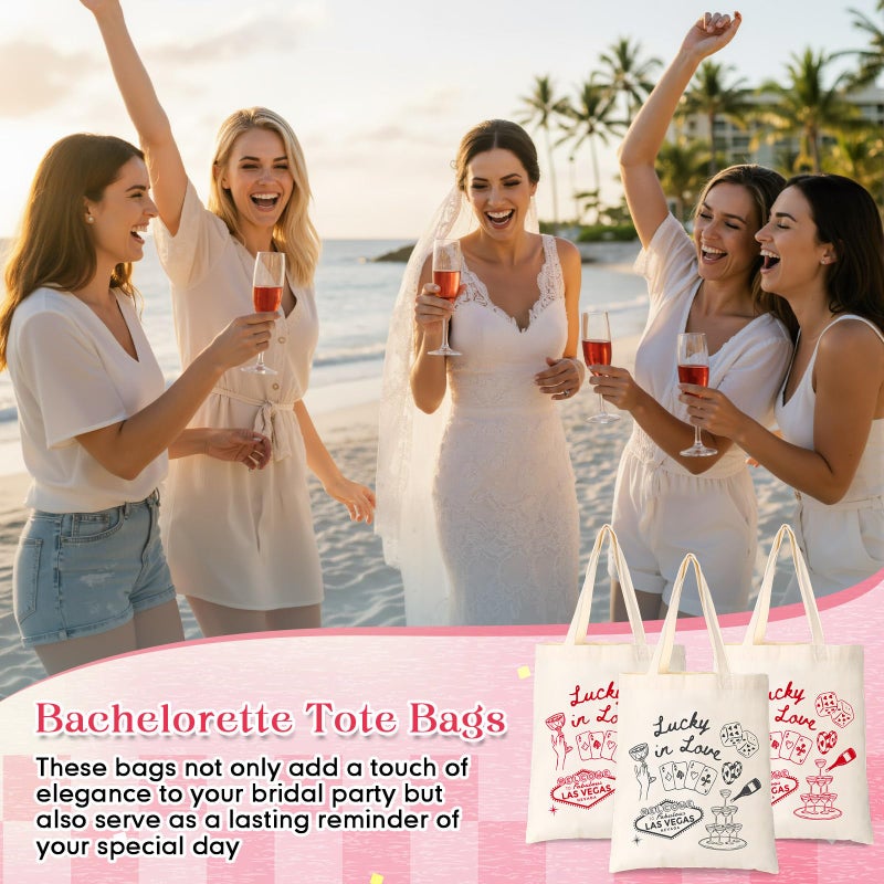 Aliceset 8 Pieces Bridesmaid Tote Bags Canvas for Bachelorette Bridesmaid Gift Bags Bridal Shower Reusable(Black,Rose Red,Lucky in Love) - Image 2