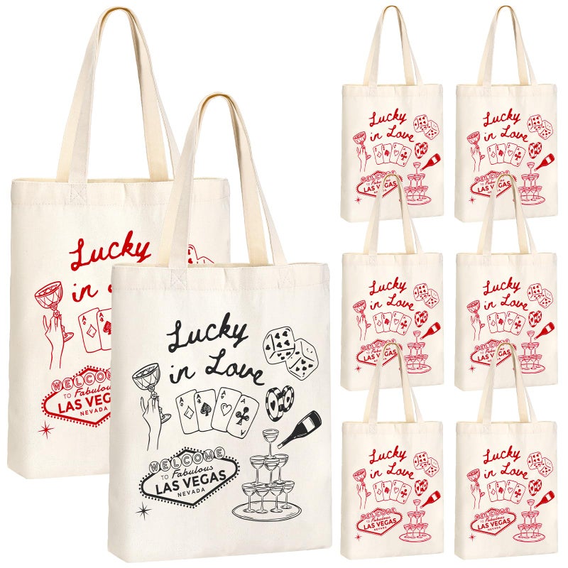 Aliceset 8 Pieces Bridesmaid Tote Bags Canvas for Bachelorette Bridesmaid Gift Bags Bridal Shower Reusable(Black,Rose Red,Lucky in Love) - Image 1