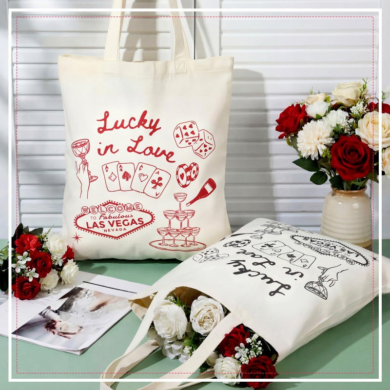 Aliceset 8 Pieces Bridesmaid Tote Bags Canvas for Bachelorette Bridesmaid Gift Bags Bridal Shower Reusable(Black,Rose Red,Lucky in Love) - Image 3