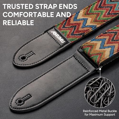 Amumu Chevron MultiColor Guitar Strap for Acoustic, Electric and Bass guitar - Includes Strap Blocks and Headstock Tie, Adjustable 37'' to 63" - Image 5