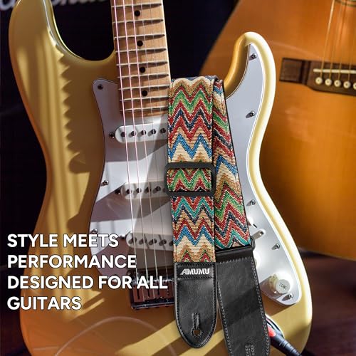 Amumu Chevron MultiColor Guitar Strap for Acoustic, Electric and Bass guitar - Includes Strap Blocks and Headstock Tie, Adjustable 37'' to 63" - Image 2