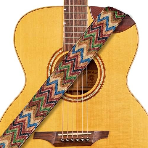 Amumu Chevron MultiColor Guitar Strap for Acoustic, Electric and Bass guitar - Includes Strap Blocks and Headstock Tie, Adjustable 37'' to 63" - Image 1