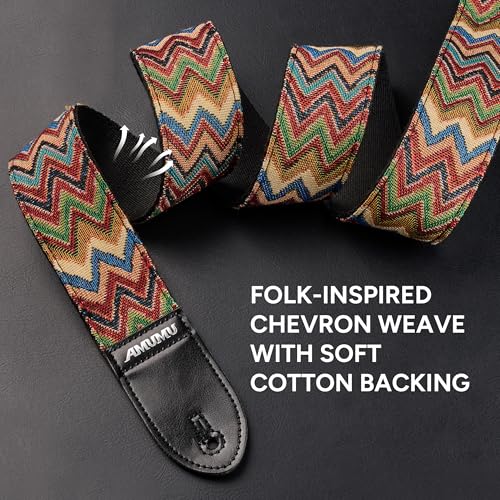 Amumu Chevron MultiColor Guitar Strap for Acoustic, Electric and Bass guitar - Includes Strap Blocks and Headstock Tie, Adjustable 37'' to 63" - Image 4