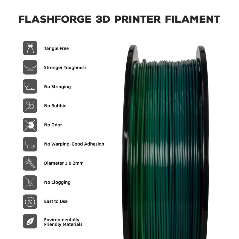 FLASHFORGE PLA Filament 1.75mm, 3D Printer Filament 1kg (2.2lbs) Spool, Dimensional Accuracy +/- 0.02mm, 3D Printing Filament Easy to Use and Fits for Most FDM 3D Printers (Rainbow) - Image 2