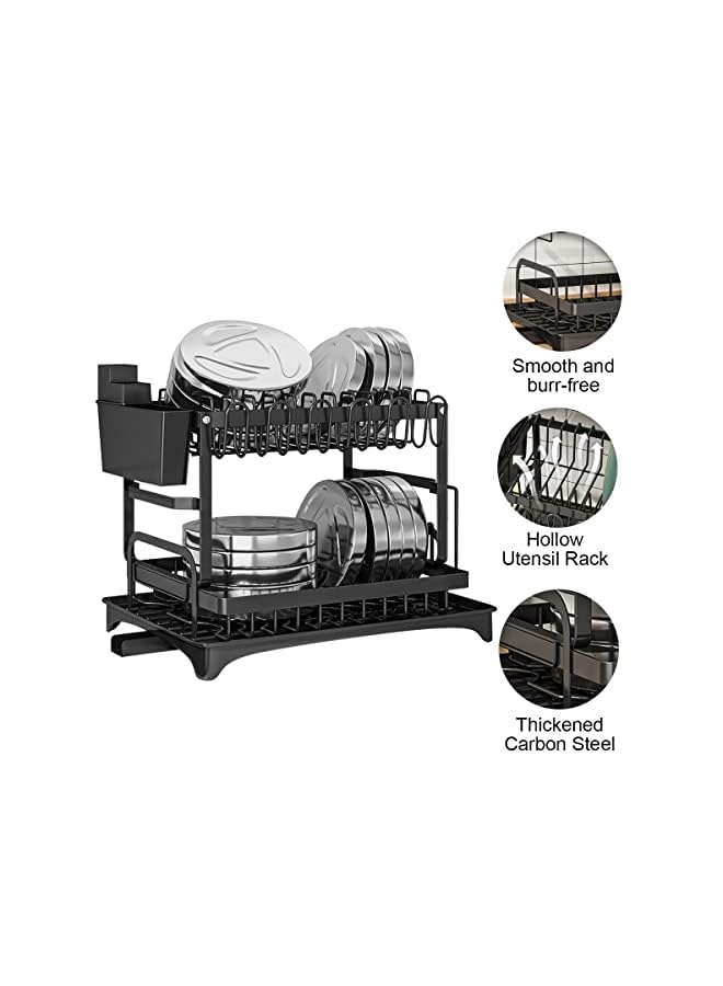 Zaboon Rack 2 Tier Dish Rack Dish Drying Stand With Utensil Holder & Drainboard Tray & Cutting Board Holder Large Capacity Dish Drainer Collapsible Rustresistant Dish Rack For Kitchen (Black)  - Image 3