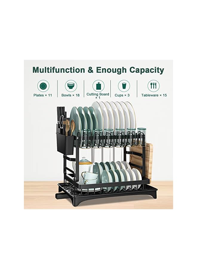 Zaboon Rack 2 Tier Dish Rack Dish Drying Stand With Utensil Holder & Drainboard Tray & Cutting Board Holder Large Capacity Dish Drainer Collapsible Rustresistant Dish Rack For Kitchen (Black)  - Image 2