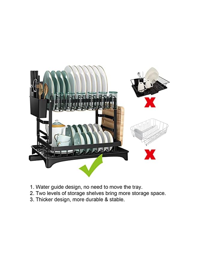 Zaboon Rack 2 Tier Dish Rack Dish Drying Stand With Utensil Holder & Drainboard Tray & Cutting Board Holder Large Capacity Dish Drainer Collapsible Rustresistant Dish Rack For Kitchen (Black)  - Image 4