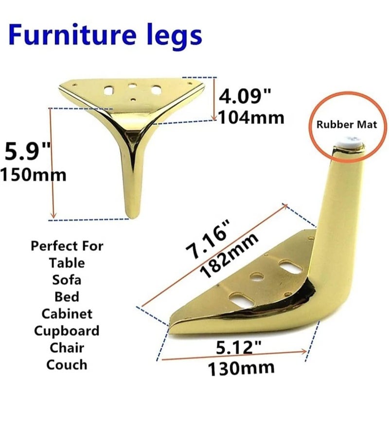 Fascination FASINATION Sofa Leg Glossy Finish Heavy Model Russian Fame Shape Sofa Leg Set of 4 6 INCH Mounting Screw IncludedGold - Image 4