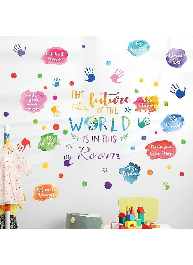 erorex Colorful Wall Stickers For Kids Kids Inspirational Quotes And Handprint Wall Decals Décor Self Adhesive Rainbow Wall Stickers Kids Wall Stickers For Classroom Library Kids Bedroom  - Image 1