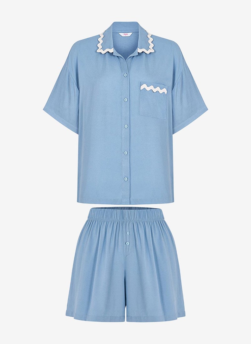 Penti Women's Blue Short Sleeve Viscose Pyjama Set with Shorts - Image 5