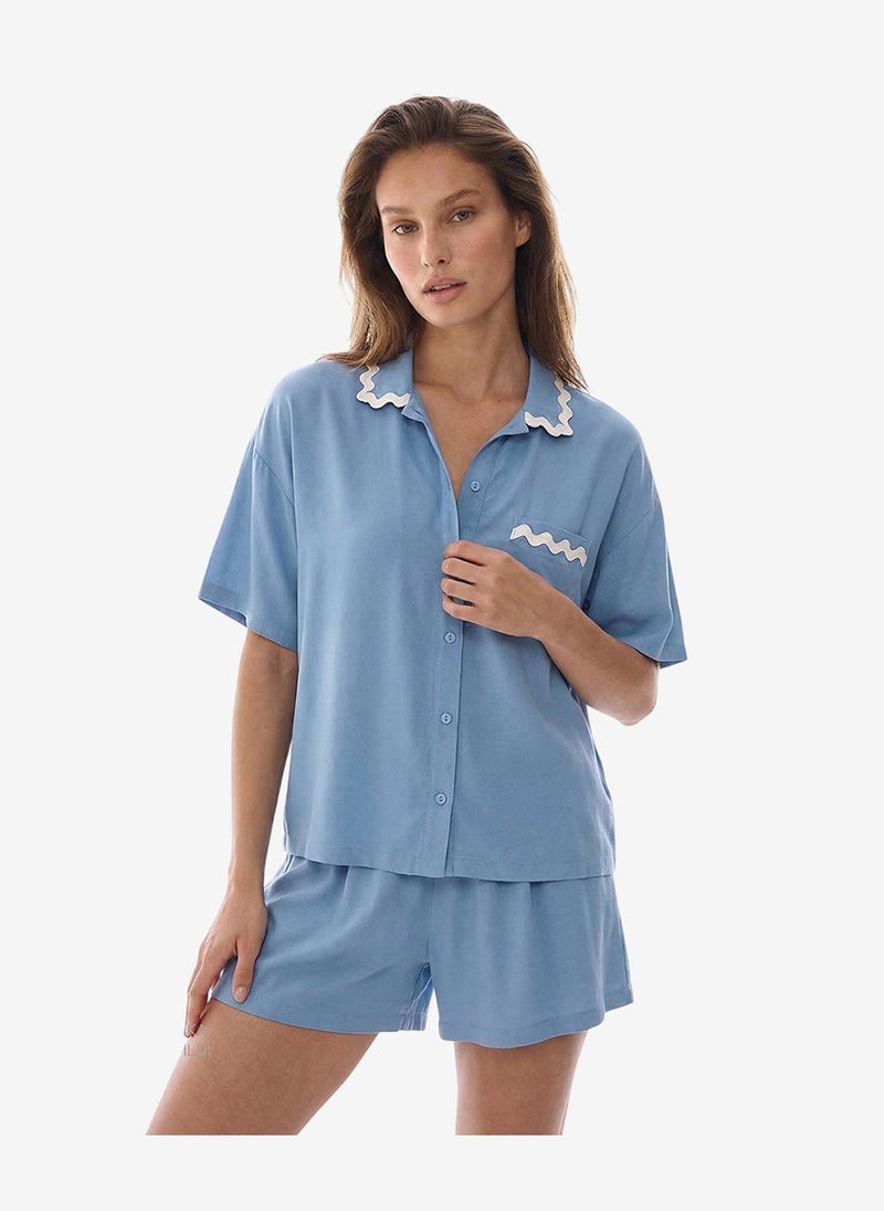 Penti Women's Blue Short Sleeve Viscose Pyjama Set with Shorts - Image 1