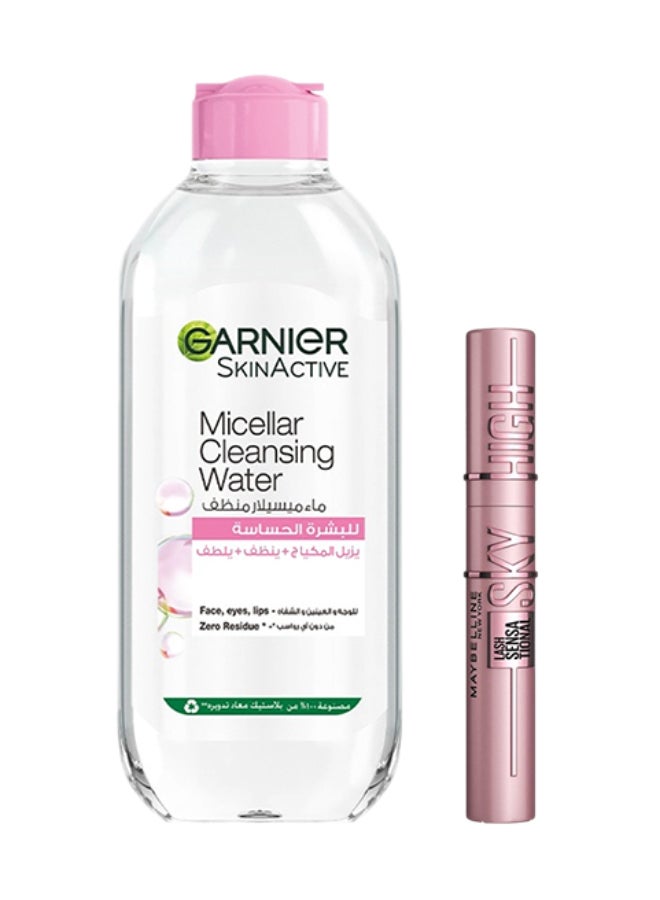 Garnier All-in-One Micellar Cleansing Water 400ml + Maybelline New York Lash Sensational Sky High Mascara Black - Image 1