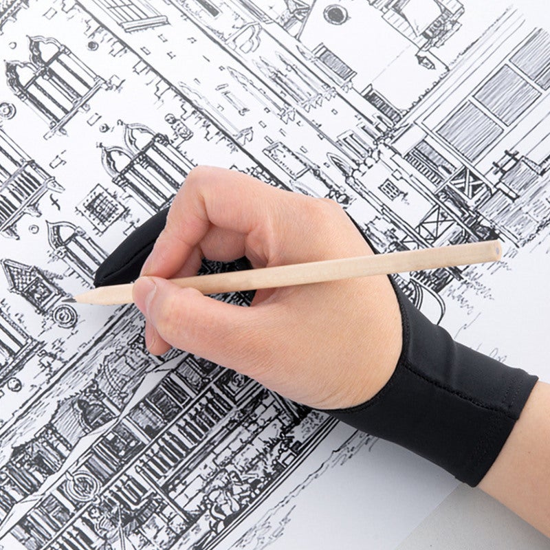 Tablet Drawing Glove M Size Premium Polyester Breathable Anti-Smudge Painting Glove - Fine Stitching Reduce Friction Two-Finger Sketching Glove for Artists - Image 5