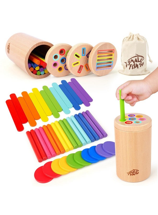 SMALL FISH ألعاب مونتيسوري للأطفال الرضع: 3 في 1 لتعلم المهارات الحركية الدقيقة، ألعاب تعليمية لتصنيف الألوان، ألعاب حسية للأطفال من 1-3 سنوات، هدايا للأولاد والبنات تتعلق بالاستمرارية في الأشياء والسبب والنتيجة. - Image 1