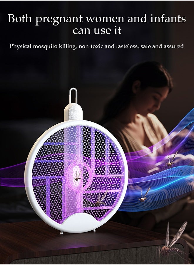 DUNISO - Electric Fly Swatter, Fully Automatic Intelligent Ultraviolet Insect Killer, Handheld Silent Fly Killer Bracket, Foldable And Hanging, Suitable For Home Bedrooms, Kitchens, And Offices，White - Image 1