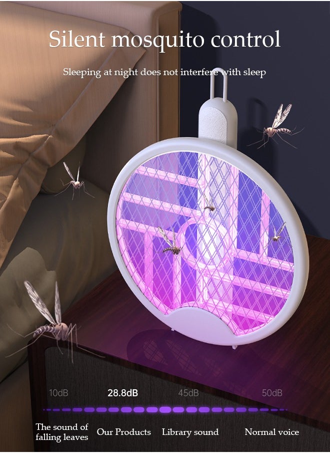 DUNISO - Electric Fly Swatter, Fully Automatic Intelligent Ultraviolet Insect Killer, Handheld Silent Fly Killer Bracket, Foldable And Hanging, Suitable For Home Bedrooms, Kitchens, And Offices，White - Image 1