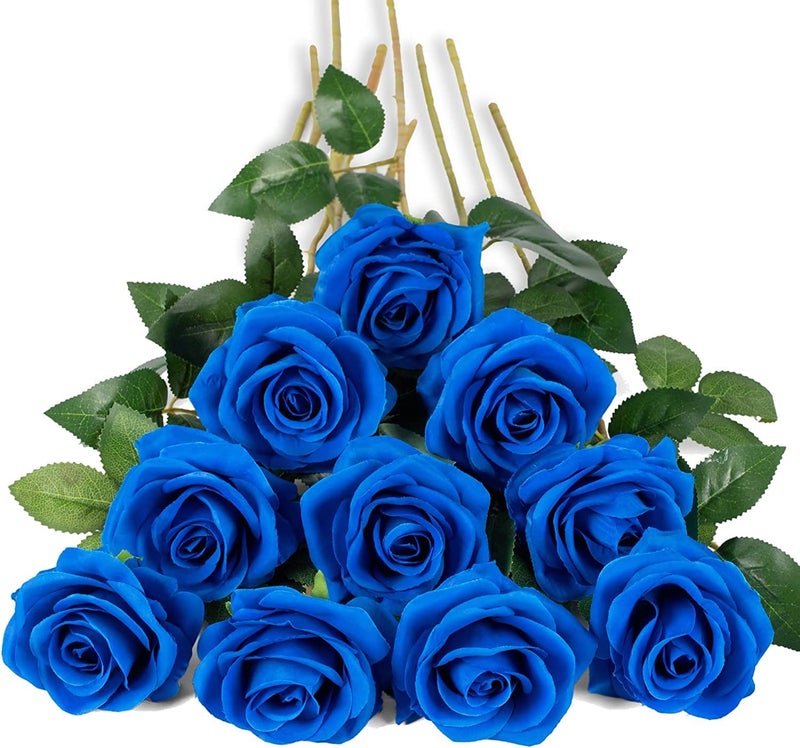 DuHouse 10pcs Silk Roses Artificial Flowers Fake Rose for Arrangement Wedding Party Home Decoration Klein Blue