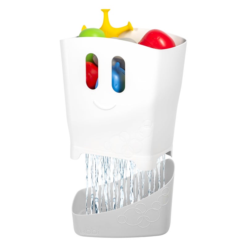 Ubbi Freestanding Bath Toy Organizer Bath Caddy with Removable Drying Rack Bin and Scoop for Toddlers and Baby Gray