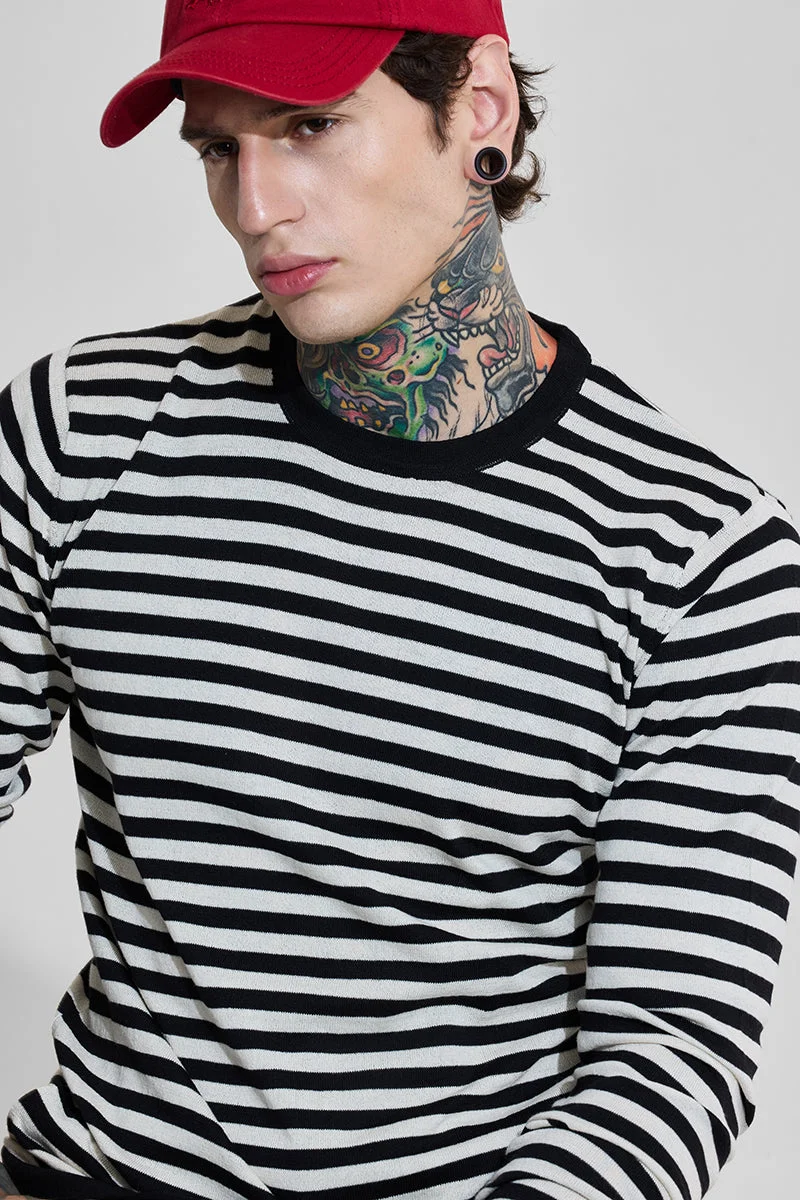 SNITCH Black Stripes Slim Fit T-Shirt