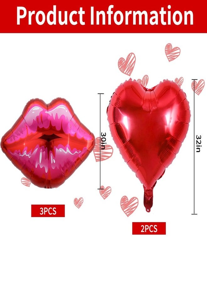 Vuzvuv 5 Packs of Large Pink Huge Red Lips Balloons Heart Ballons for Makeup Themed Party Anniversary Decor, Kiss The Miss Goodbye(30 Inch) - Image 2