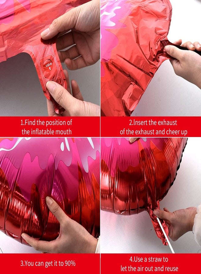Vuzvuv 5 Packs of Large Pink Huge Red Lips Balloons Heart Ballons for Makeup Themed Party Anniversary Decor, Kiss The Miss Goodbye(30 Inch) - Image 3