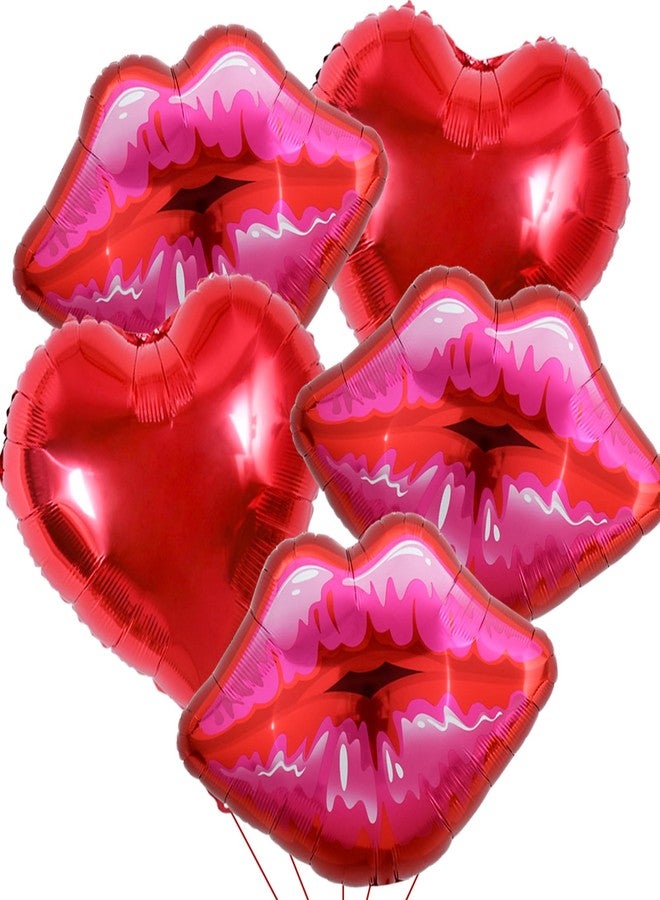 Vuzvuv 5 Packs of Large Pink Huge Red Lips Balloons Heart Ballons for Makeup Themed Party Anniversary Decor, Kiss The Miss Goodbye(30 Inch) - Image 1