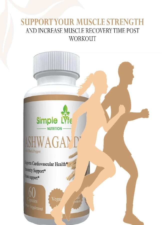 Generic Simple Life Nutrition Organic Ashwagandha - Max Strength 1300MG Vegan Capsules - 100% Pure Non GMO Root Powder with Natural Black Pepper 60CT  - Image 4