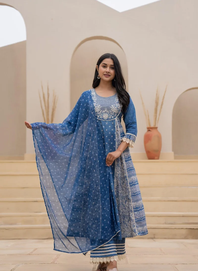 Studio blue Blue Embroidered Kurti Dress with Dupatta