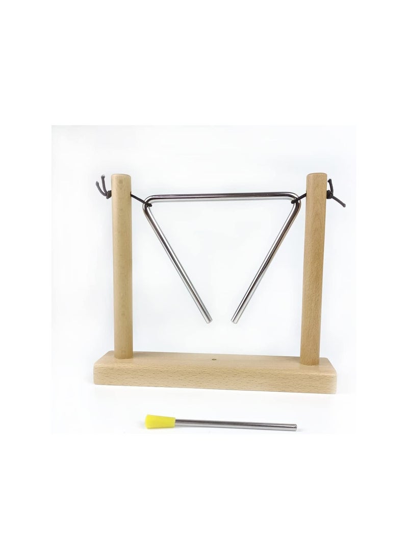 Megarya LOONELO Musical Triangle Instruments with Striker and Wooden Stand,Hand Percussion Triangles Musical Instrument for Kids Children Music Enlightenment (wood-1)  - Image 2