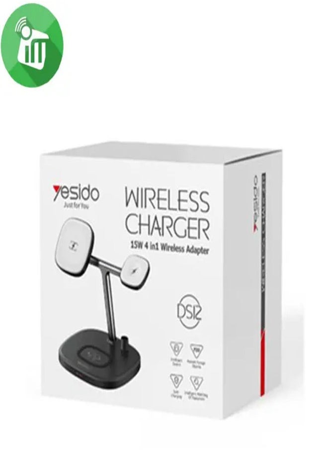 Yesido Yesido DS12 4in1 15W Desktop Wireless Charging Stand - Black  - Image 4