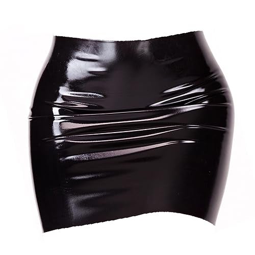 EXLATEX Women's Latex Rubber Gummi Black Mini Skirt (Medium, Black) - Image 1
