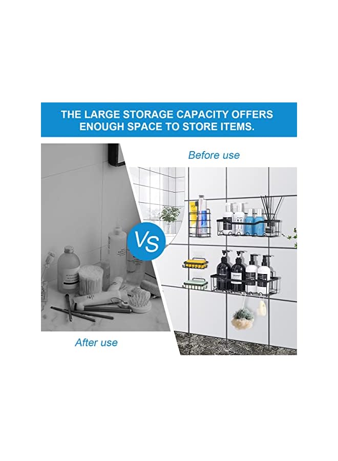 PROMASS Shower Caddy 5-Pack Shower Shelves Self Adhesive Shower Organizer with Soap Dishes and Hooks No Drilling Wall Mount Bathroom Shower Shelves Shower Storage Accessories (5 Pack, Black) - Image 3