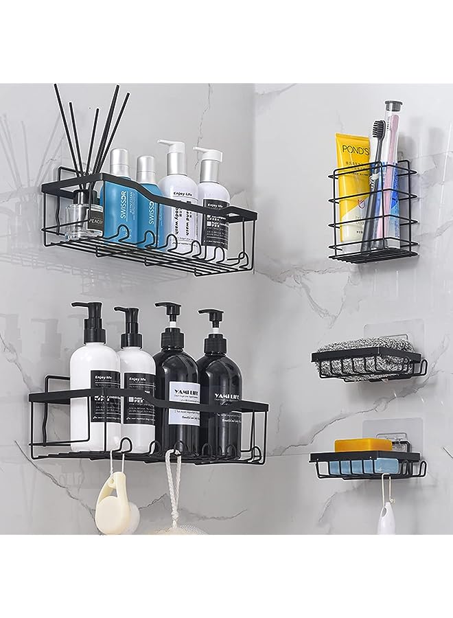 PROMASS Shower Caddy 5-Pack Shower Shelves Self Adhesive Shower Organizer with Soap Dishes and Hooks No Drilling Wall Mount Bathroom Shower Shelves Shower Storage Accessories (5 Pack, Black) - Image 1