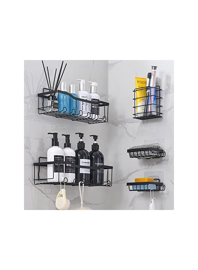 PROMASS Shower Caddy 5-Pack Shower Shelves Self Adhesive Shower Organizer with Soap Dishes and Hooks No Drilling Wall Mount Bathroom Shower Shelves Shower Storage Accessories (5 Pack, Black) - Image 2