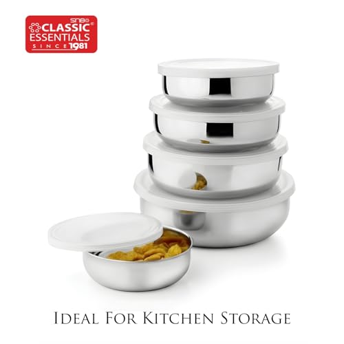 CLASSIC ESSENTIALS Steel Fridge container - 350 ml, 500 ml, 750 ml, 1200 ml, 1600 ml Steel Fridge Container (Pack of 5, Silver) - Image 5