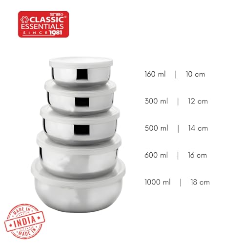 CLASSIC ESSENTIALS Steel Fridge container - 350 ml, 500 ml, 750 ml, 1200 ml, 1600 ml Steel Fridge Container (Pack of 5, Silver) - Image 4