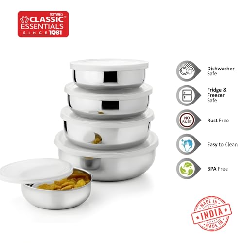 CLASSIC ESSENTIALS Steel Fridge container - 350 ml, 500 ml, 750 ml, 1200 ml, 1600 ml Steel Fridge Container (Pack of 5, Silver) - Image 3