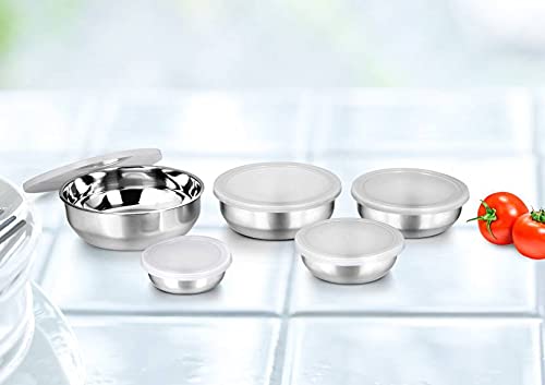 CLASSIC ESSENTIALS Steel Fridge container - 350 ml, 500 ml, 750 ml, 1200 ml, 1600 ml Steel Fridge Container (Pack of 5, Silver) - Image 2