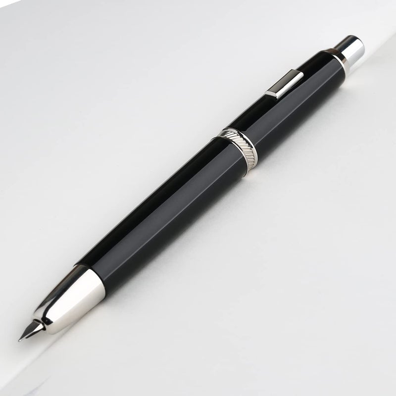 erofa Majohn A1 Press Fountain Pen with Box, Retractable Extra Fine Nib Metal Vivid Black Ink Pen with Converter for Writing (No Clip Version) - Image 3
