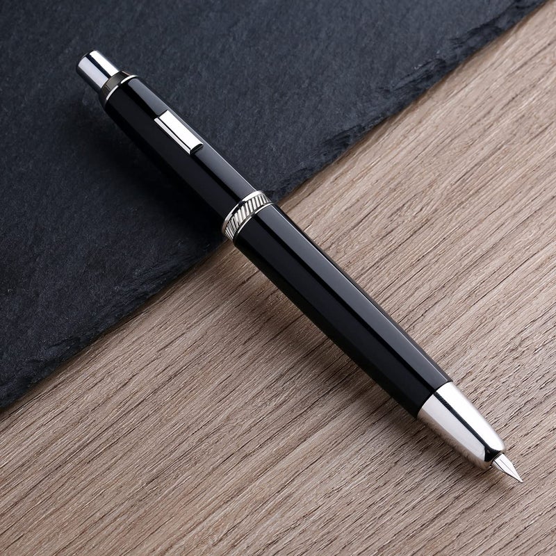 erofa Majohn A1 Press Fountain Pen with Box, Retractable Extra Fine Nib Metal Vivid Black Ink Pen with Converter for Writing (No Clip Version) - Image 5